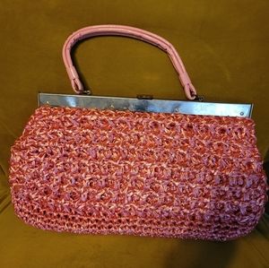 Vintage pink raffia purse